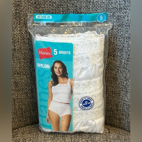 NWT HANES NYLON BRIEFS LACE WAIST COTTON LINER 5 PACK WOMEN'S SIZE 9